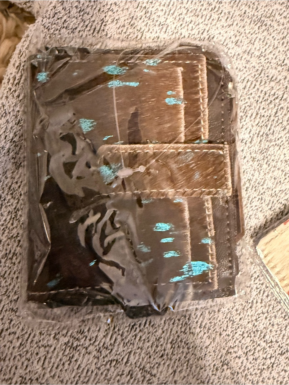 NWOT Dark Brown Leather Card Wallet with Turquoise Accents